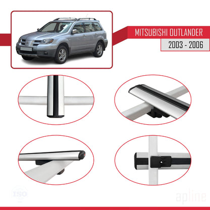 BASIC Model Dakdrager bagagedrager compatibel met Mitsubishi Outlander 2003-2006 Spoorstaven Grijs Aluminium 2 Staven
