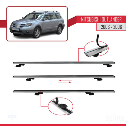 BASIC Model Dakdrager bagagedrager compatibel met Mitsubishi Outlander 2003-2006 Spoorstaven Grijs Aluminium 2 Staven