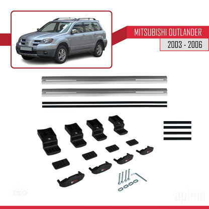 BASIC Model Dakdrager bagagedrager compatibel met Mitsubishi Outlander 2003-2006 Spoorstaven Grijs Aluminium 2 Staven