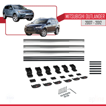 BASIC Model Dakdrager bagagedrager compatibel met Mitsubishi Outlander 2 2007-2012 Spoorstaven Grijs Aluminium 3 Staven