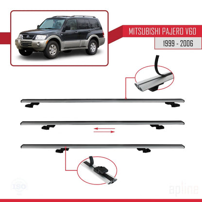 Compatible avec Mitsubishi Pajero (V60) 5 Kapı 1999-2006 BASIC Model Barres de Toit Railing Porte-Bagages de Voiture Gris Aluminium 3 Barres