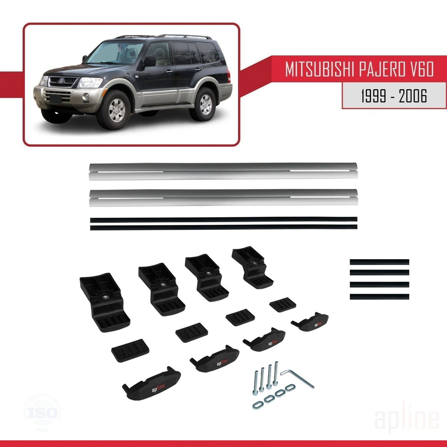 Compatible avec Mitsubishi Pajero (V60) 5 Kapı 1999-2006 BASIC Model Barres de Toit Railing Porte-Bagages de Voiture Gris Aluminium 2 Barres