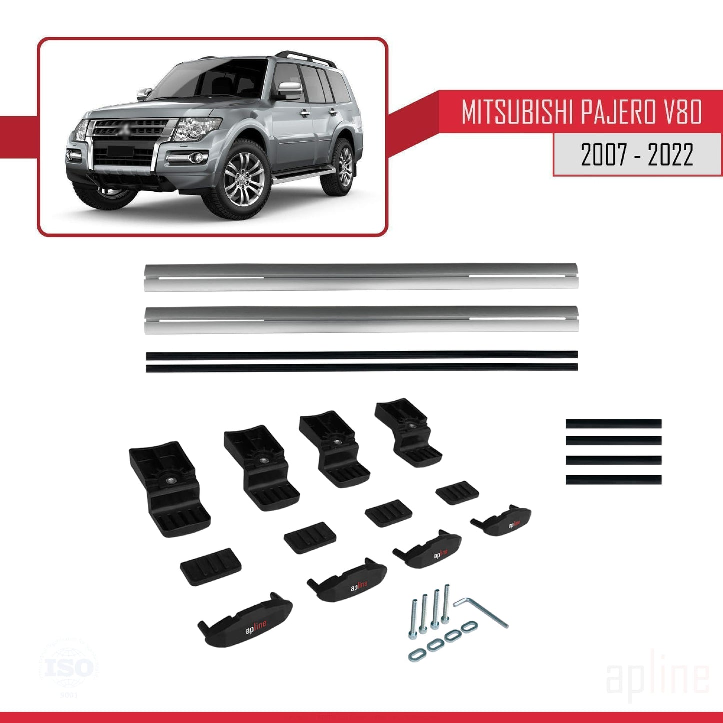 Compatible avec Mitsubishi Pajero (V80) 2007-2022 BASIC Model Barres de Toit Railing Porte-Bagages de Voiture Gris Aluminium 2 Barres