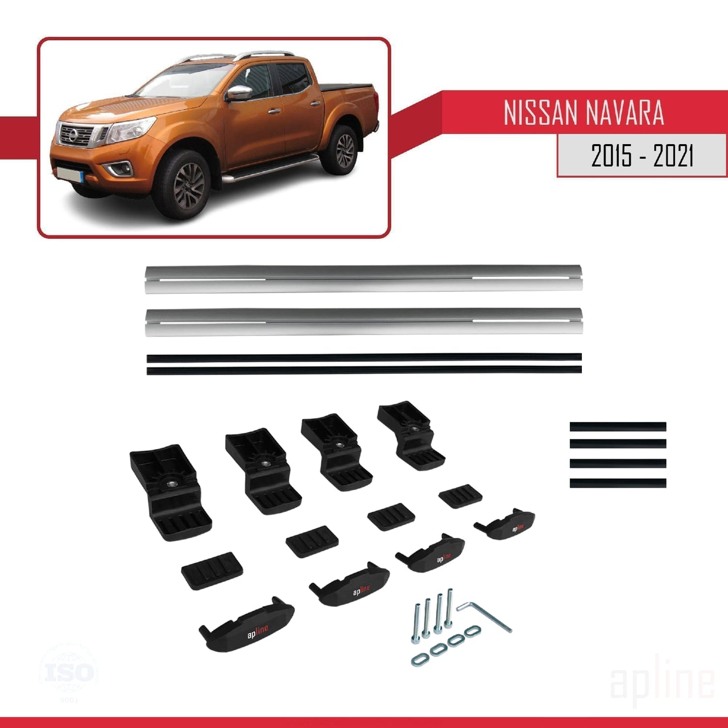 Compatible avec Nissan Navara 4 (D23) 2015-2021 BASIC Model Barres de Toit Railing Porte-Bagages de Voiture Gris Aluminium 2 Barres