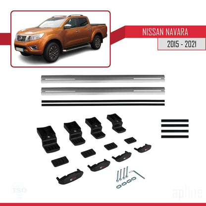 Compatible avec Nissan Navara 4 (D23) 2015-2021 BASIC Model Barres de Toit Railing Porte-Bagages de Voiture Gris Aluminium 2 Barres