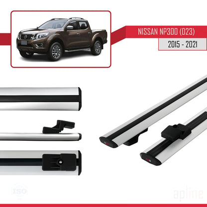 Compatible avec Nissan NP300 (D23) 2015-2021 BASIC Model Barres de Toit Railing Porte-Bagages de Voiture Gris Aluminium 2 Barres