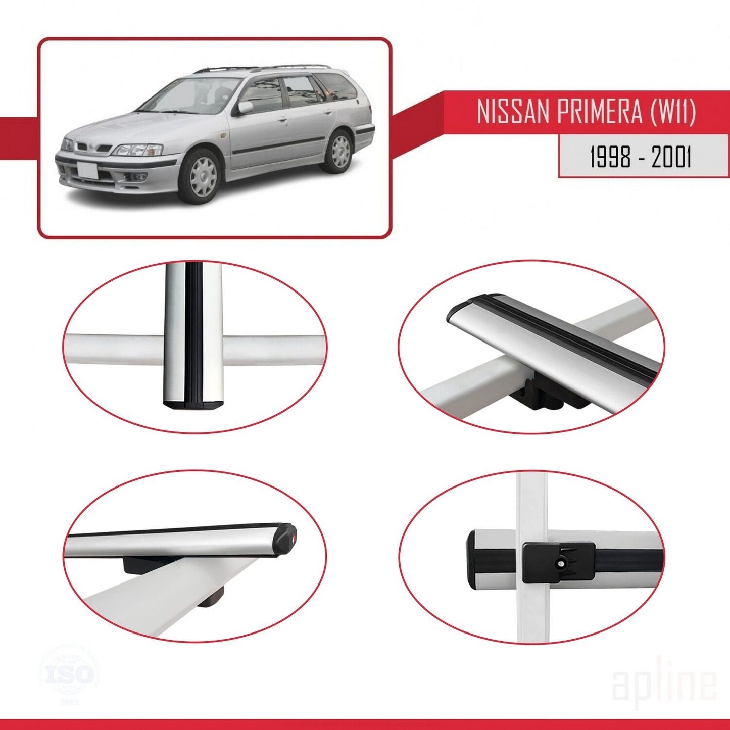 Compatible avec Nissan Primera 2 (W11) Traveller 1998-2001 BASIC Model Barres de Toit Railing Porte-Bagages de Voiture Gris Aluminium 3 Barres