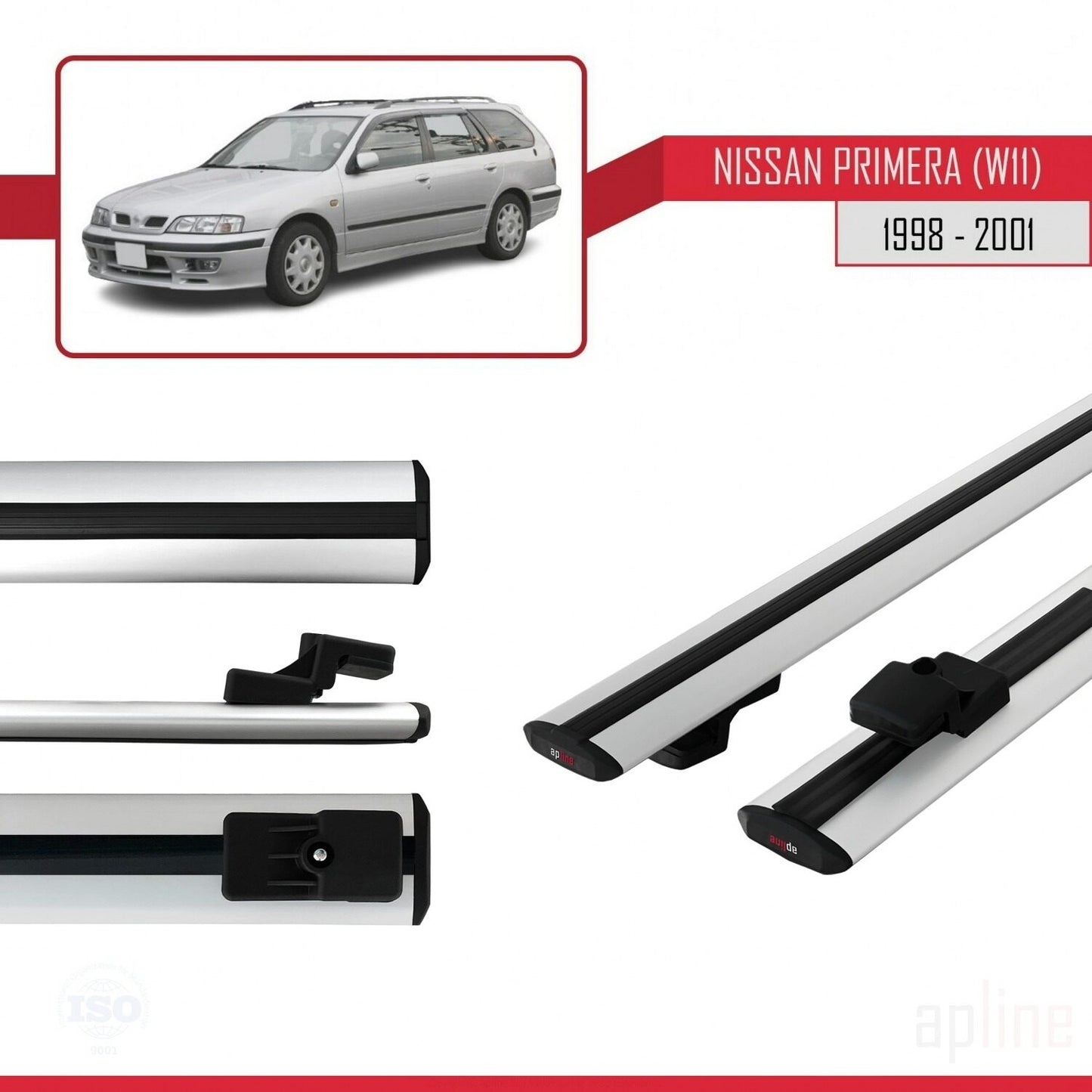 Compatible avec Nissan Primera 2 (W11) Traveller 1998-2001 BASIC Model Barres de Toit Railing Porte-Bagages de Voiture Gris Aluminium 2 Barres