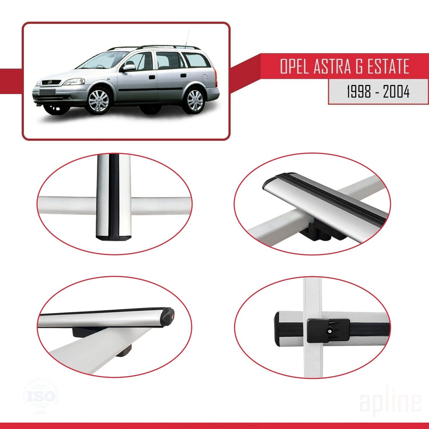 Kompatibel mit Opel Astra G (T98) Combi 1998-2004 BASIC Model Relingträger Dachträger Auto Gepäckträger Grau Aluminium 2 Stangen