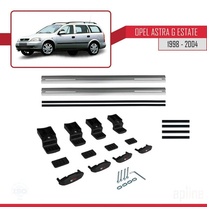 Kompatibel mit Opel Astra G (T98) Combi 1998-2004 BASIC Model Relingträger Dachträger Auto Gepäckträger Grau Aluminium 2 Stangen