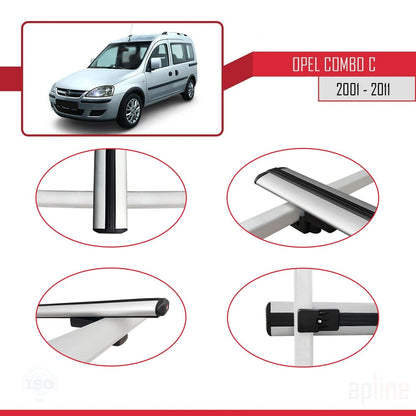 Compatible avec Opel Combo C 2001-2011 BASIC Model Barres de Toit Railing Porte-Bagages de Voiture Gris Aluminium 3 Barres