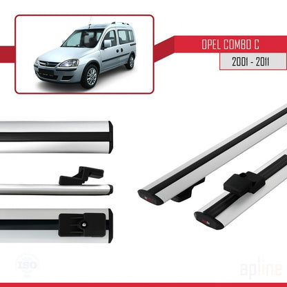 BASIC Model Dakdrager bagagedrager compatibel met Opel Combo C 2001-2011 Spoorstaven Grijs Aluminium 2 Staven