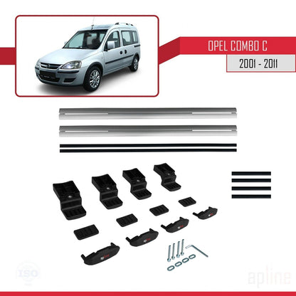 BASIC Model Dakdrager bagagedrager compatibel met Opel Combo C 2001-2011 Spoorstaven Grijs Aluminium 2 Staven
