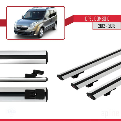 Compatible avec Opel Combo D 2012-2018 BASIC Model Barres de Toit Railing Porte-Bagages de Voiture Gris Aluminium 3 Barres