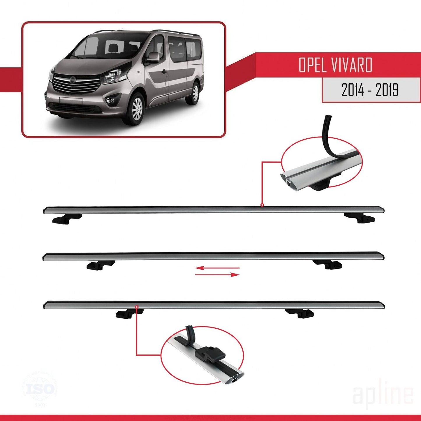 Compatibile con Opel Vivaro B 2014-2019 BASIC Model Barre Tetto Portapacchi Auto Barre Portatutto Grigo Alluminio 3 Barre