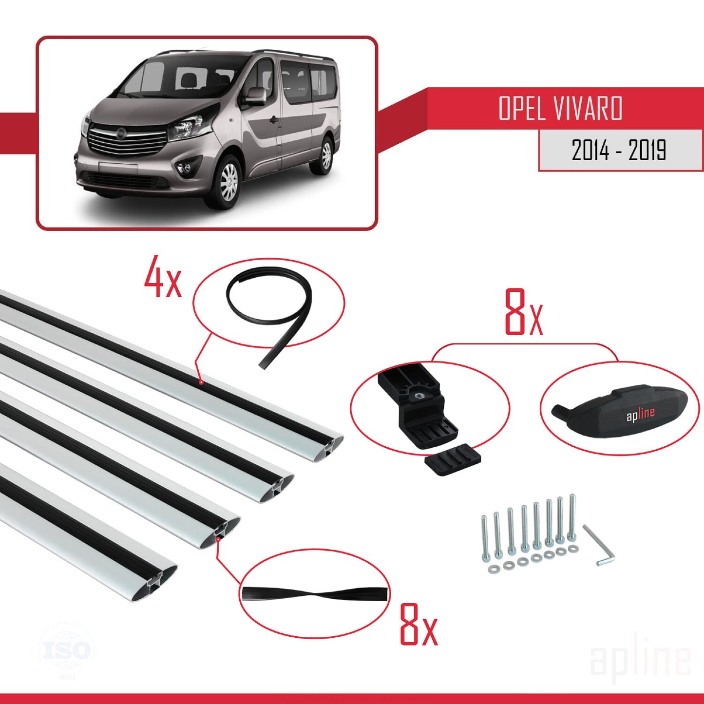 Compatibile con Opel Vivaro B 2014-2019 BASIC Model Barre Tetto Portapacchi Auto Barre Portatutto Grigo Alluminio 4 Barre
