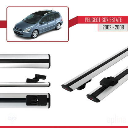 Compatible avec Peugeot 307 Break 2002-2008 BASIC Model Barres de Toit Railing Porte-Bagages de Voiture Gris Aluminium 2 Barres
