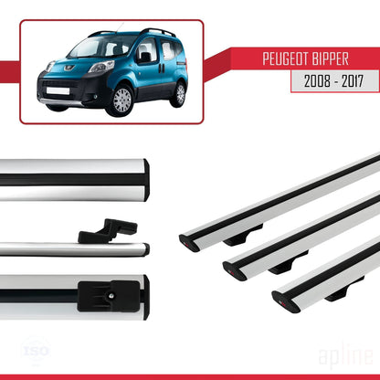 Compatible avec Peugeot Bipper 2008-2017 BASIC Model Barres de Toit Railing Porte-Bagages de Voiture Gris Aluminium 3 Barres