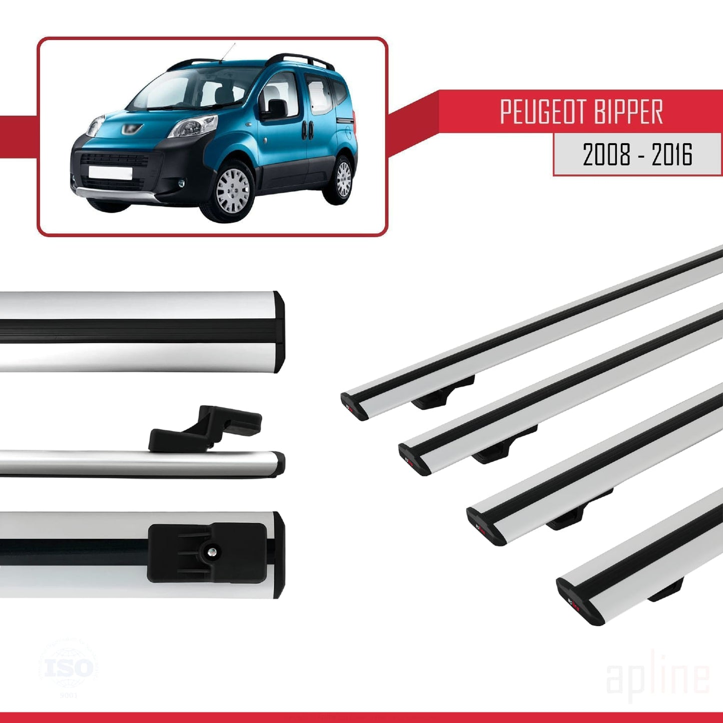 Compatible avec Peugeot Bipper 2008-2017 BASIC Model Barres de Toit Railing Porte-Bagages de Voiture Gris Aluminium 4 Barres