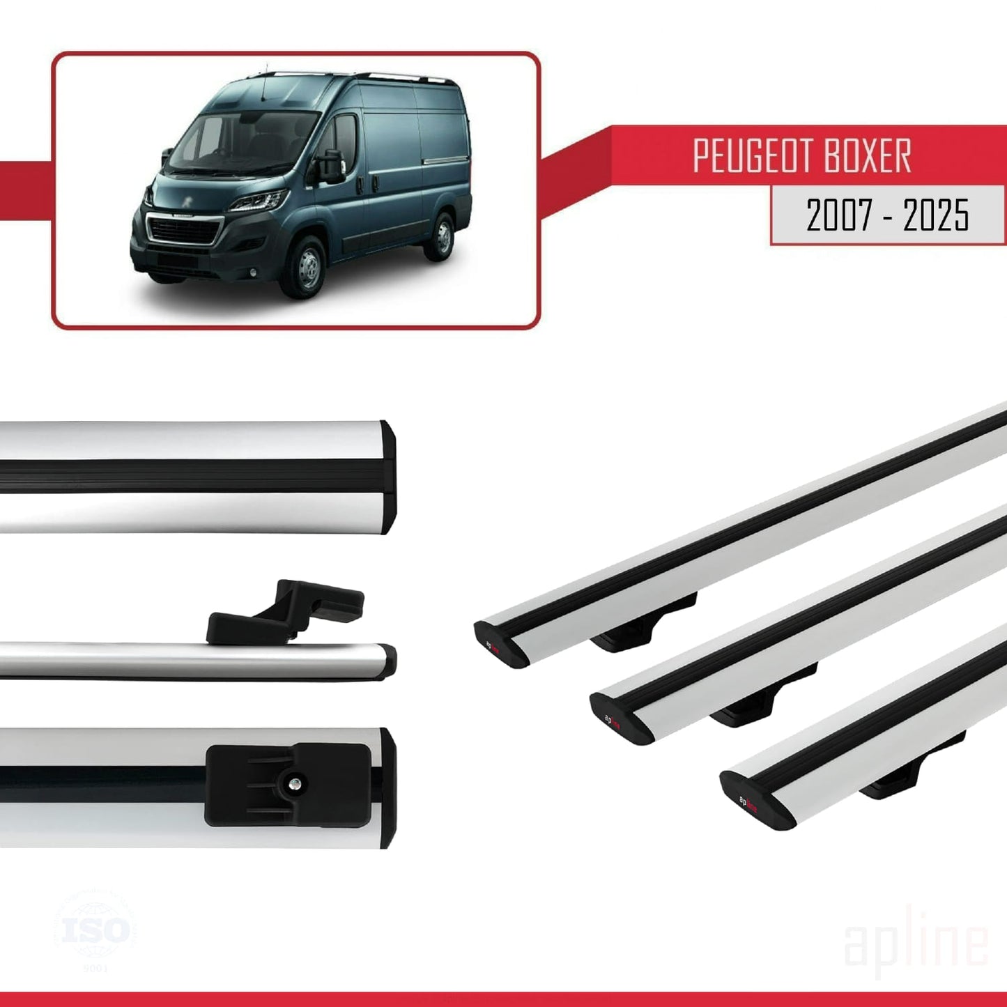 Kompatibel mit Peugeot Boxer 2 2007-2025 BASIC Model Relingträger Dachträger Auto Gepäckträger Grau Aluminium 3 Stangen
