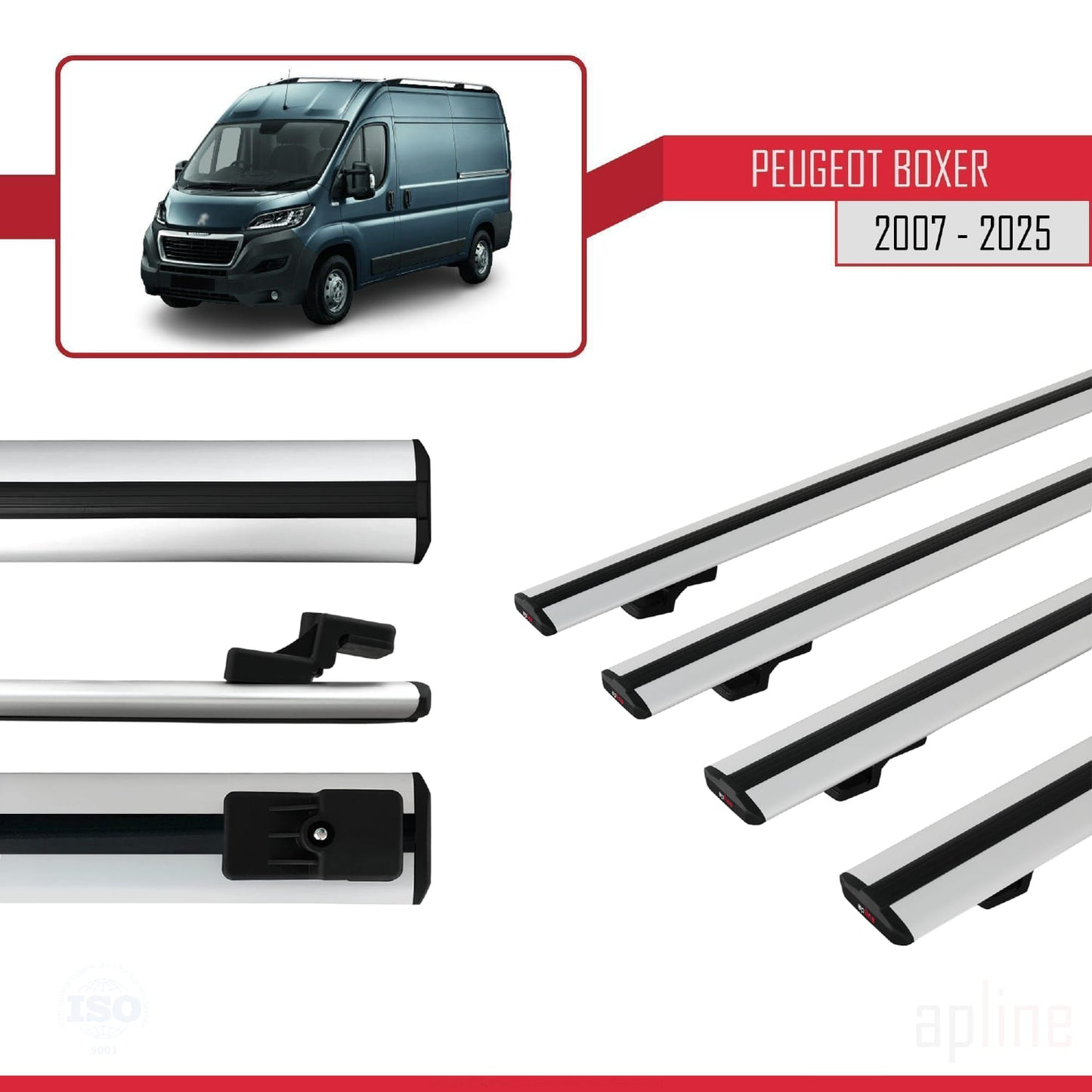 Compatible con Peugeot Boxer 2 2007-2025 BASIC Model Barras de Techo Auto Portaequipajes Barras Transversales Gris Aluminio 4 Barras
