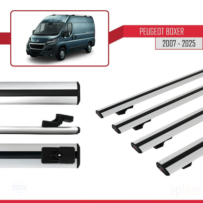 Compatible con Peugeot Boxer 2 2007-2025 BASIC Model Barras de Techo Auto Portaequipajes Barras Transversales Gris Aluminio 4 Barras