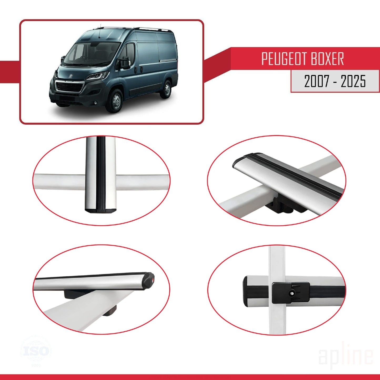 Compatible con Peugeot Boxer 2 2007-2025 BASIC Model Barras de Techo Auto Portaequipajes Barras Transversales Gris Aluminio 4 Barras