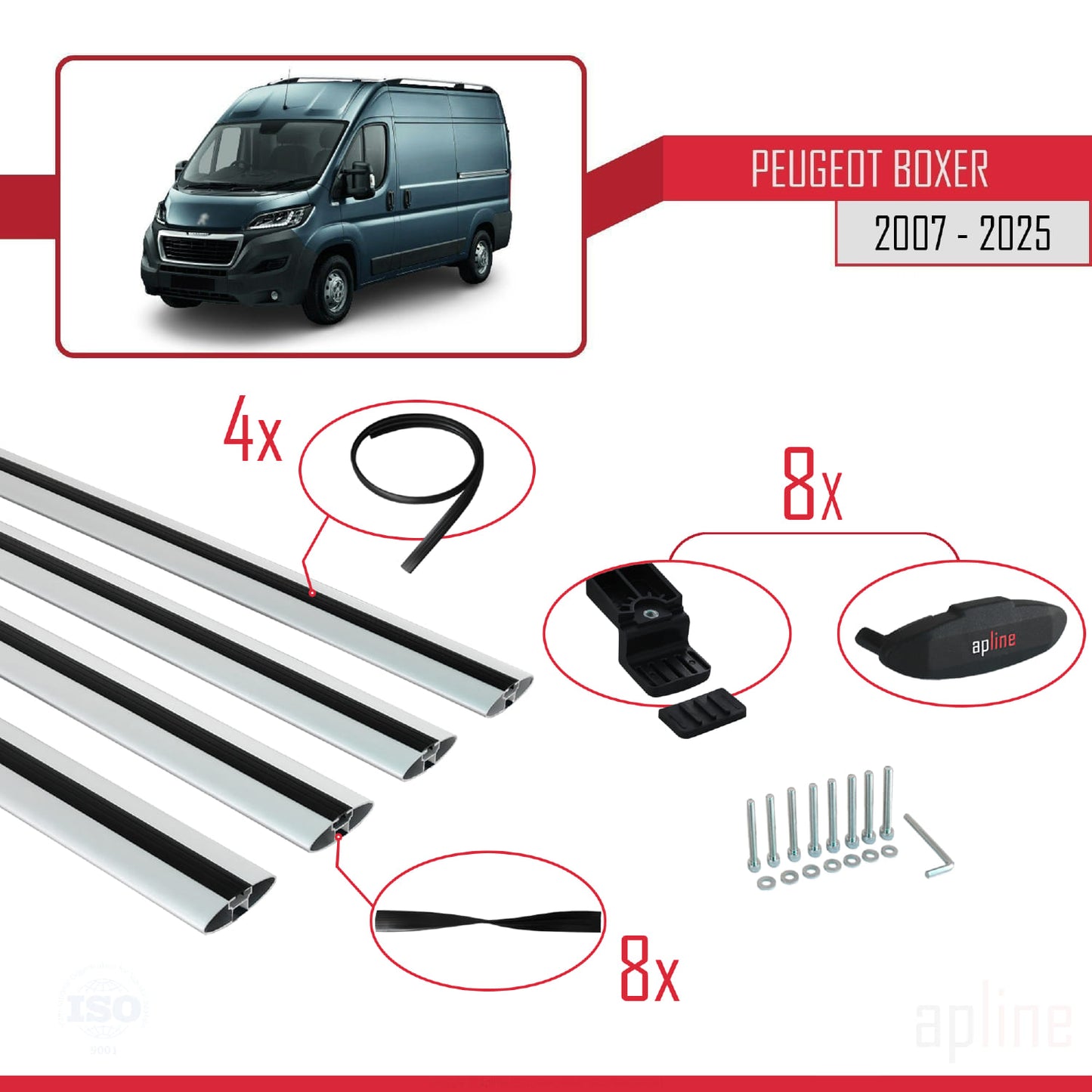 Compatible con Peugeot Boxer 2 2007-2025 BASIC Model Barras de Techo Auto Portaequipajes Barras Transversales Gris Aluminio 4 Barras