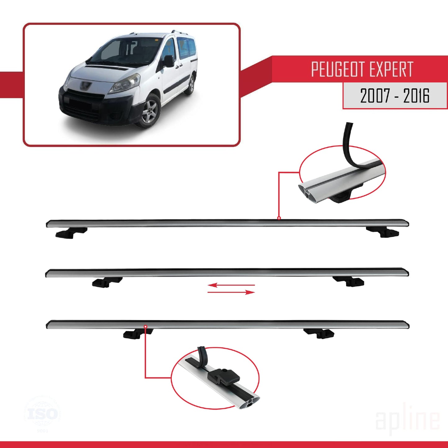 Compatible con Peugeot Expert 2 2007-2016 BASIC Model Barras de Techo Auto Portaequipajes Barras Transversales Gris Aluminio 2 Barras