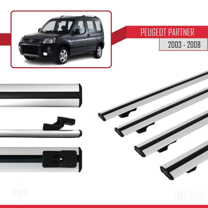 Compatible avec Peugeot Partner Post-Facelift 2003-2008 BASIC Model Barres de Toit Railing Porte-Bagages de Voiture Gris Aluminium 4 Barres