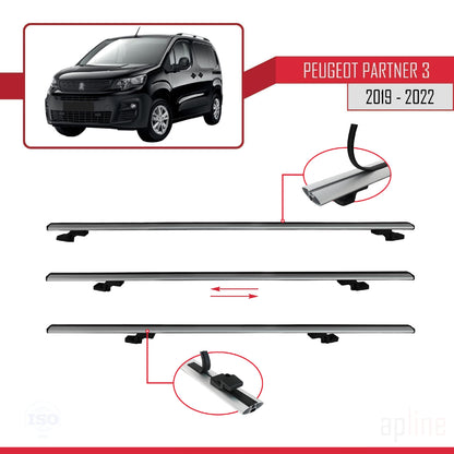 Compatible avec Peugeot Partner 3 2019-2022 BASIC Model Barres de Toit Railing Porte-Bagages de Voiture Gris Aluminium 2 Barres