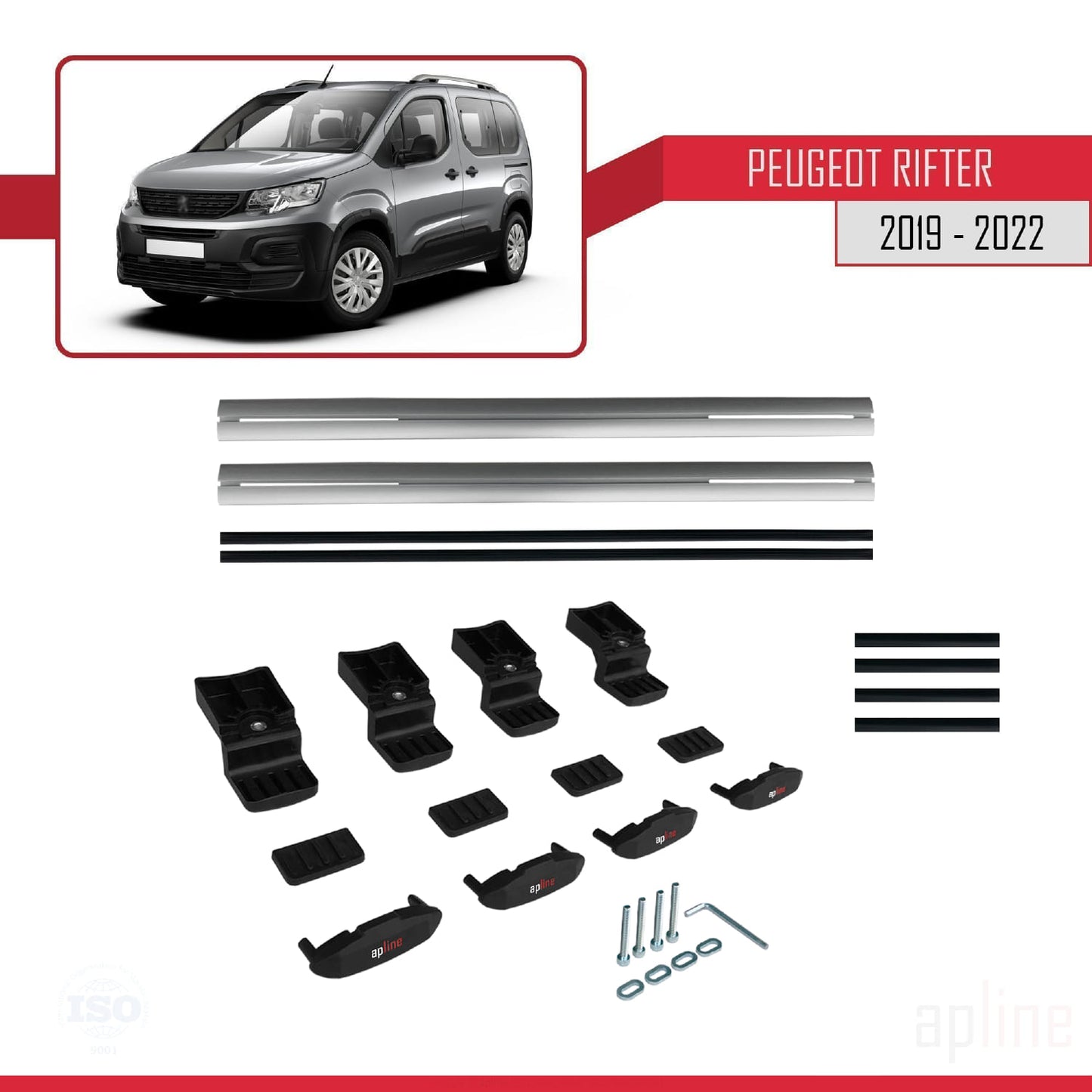 Compatible avec Peugeot Rifter 2019-2022 BASIC Model Barres de Toit Railing Porte-Bagages de Voiture Gris Aluminium 2 Barres