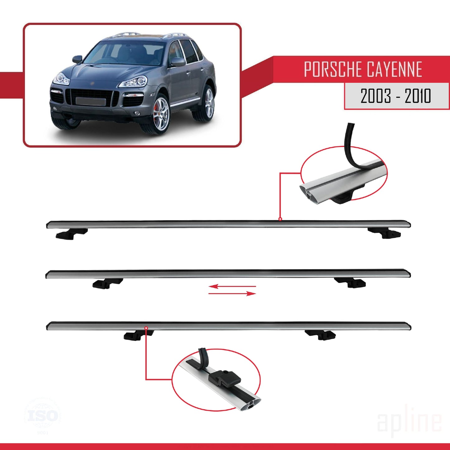 Compatible avec Porsche Cayenne (9PA) 2003-2010 BASIC Model Barres de Toit Railing Porte-Bagages de Voiture Gris Aluminium 3 Barres