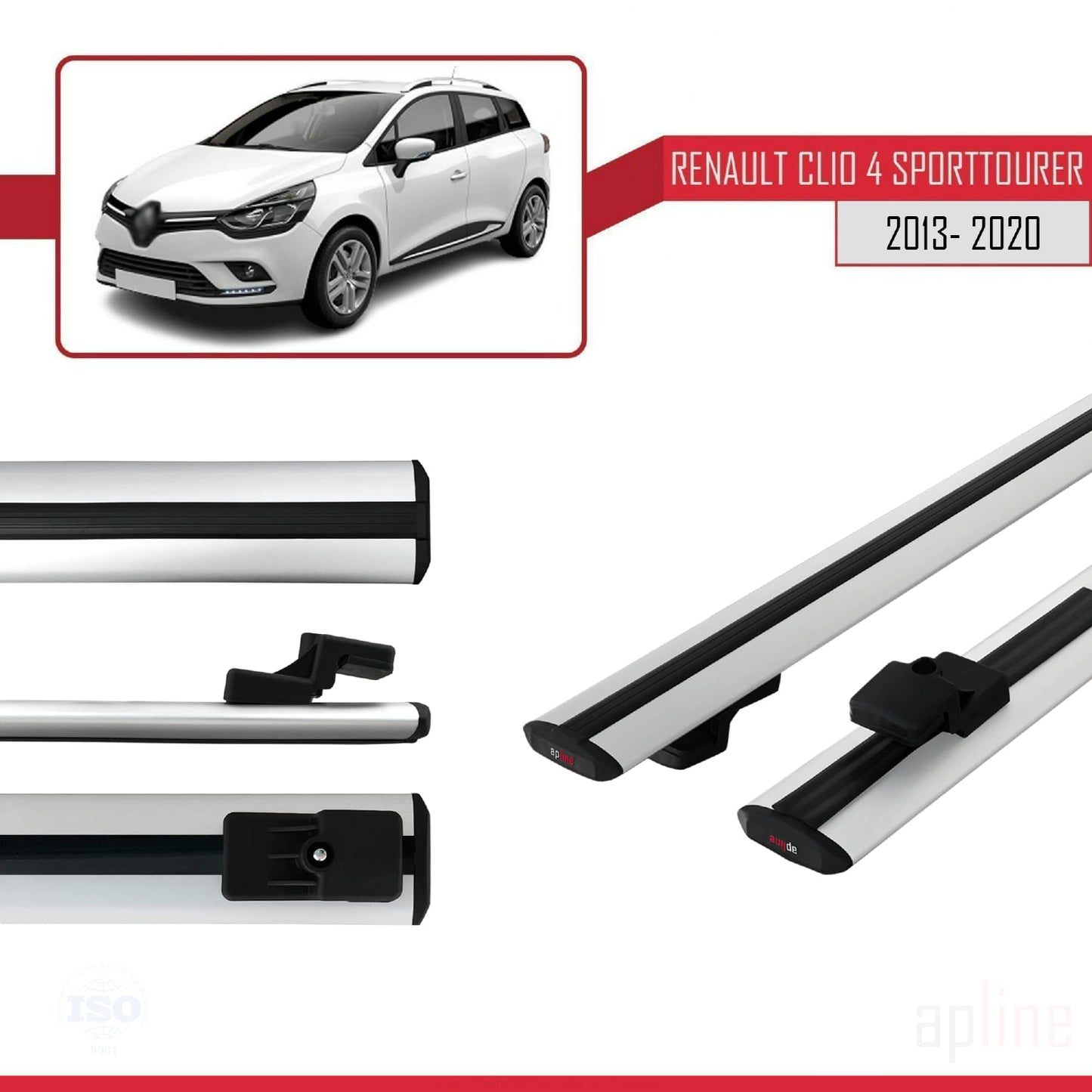 Compatible avec Renault Clio 4 ST 2013-2020 BASIC Model Barres de Toit Railing Porte-Bagages de Voiture Gris Aluminium 2 Barres