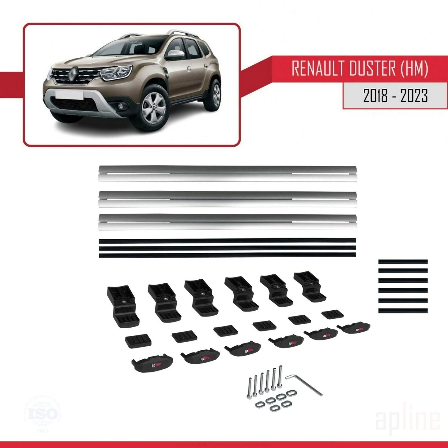 Compatibile con Renault Duster 2 (HM) 2018-2024 BASIC Model Barre Tetto Portapacchi Auto Barre Portatutto Grigo Alluminio 3 Barre