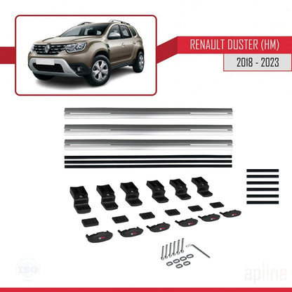 Compatibile con Renault Duster 2 (HM) 2018-2024 BASIC Model Barre Tetto Portapacchi Auto Barre Portatutto Grigo Alluminio 3 Barre