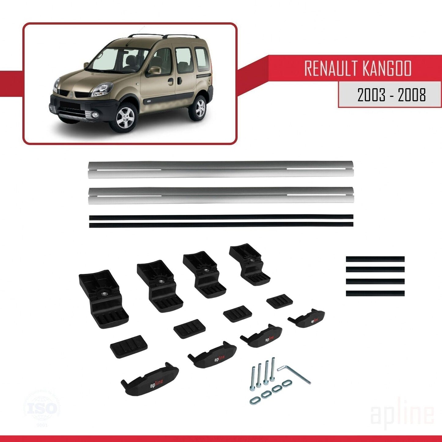Compatible avec Renault Kangoo (X76) Post-Facelift 2003-2008 BASIC Model Barres de Toit Railing Porte-Bagages de Voiture Gris Aluminium 2 Barres