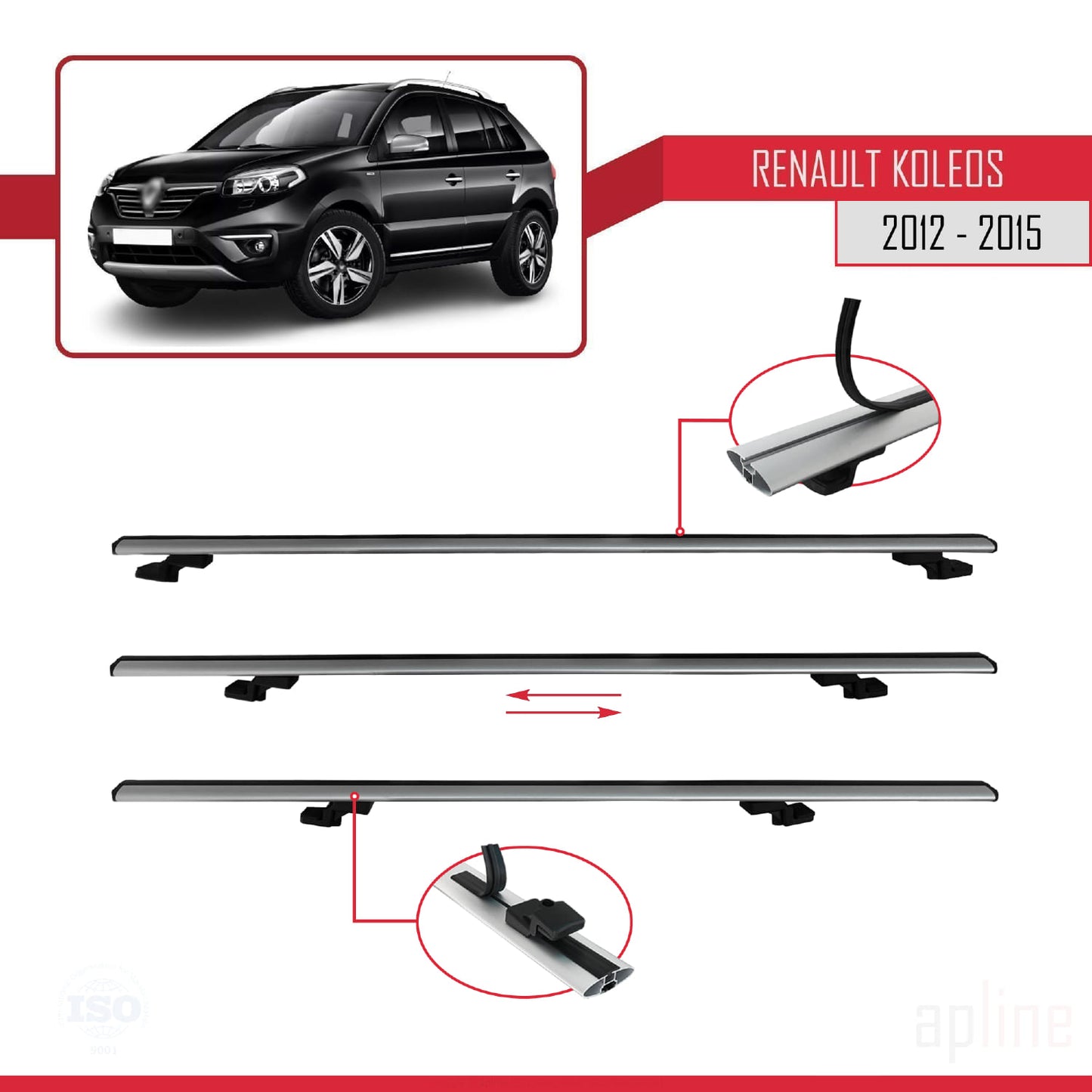 Compatible avec Renault Koleos (HY) Post-Facelift 2012-2015 BASIC Model Barres de Toit Railing Porte-Bagages de Voiture Gris Aluminium 3 Barres