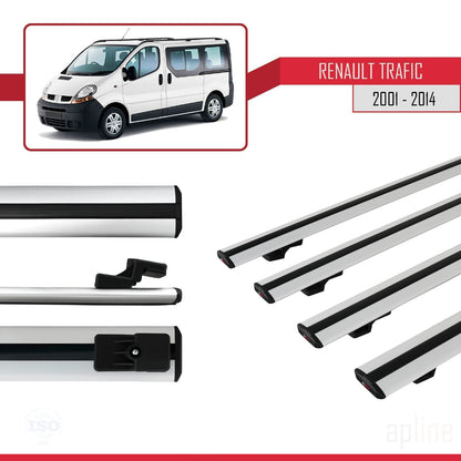 Compatible avec Renault Trafic 2 (X83) 2001-2014 BASIC Model Barres de Toit Railing Porte-Bagages de Voiture Gris Aluminium 4 Barres