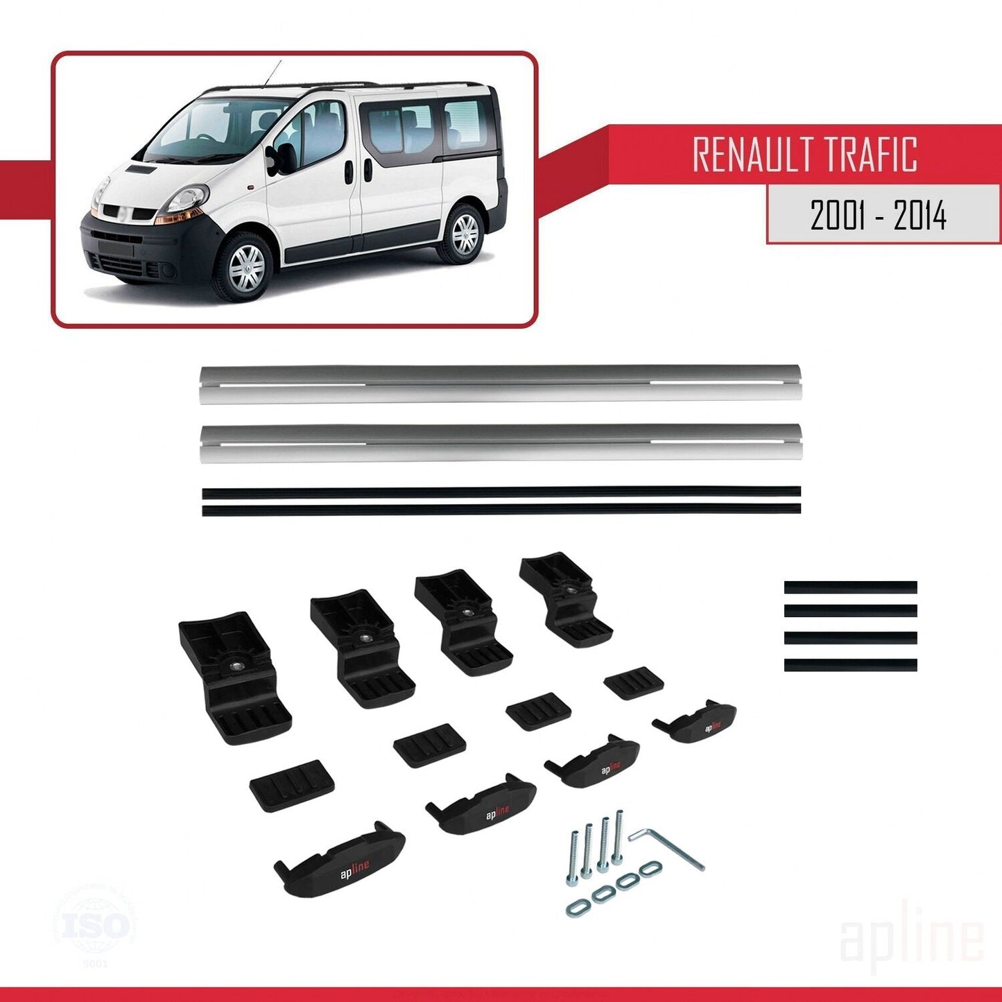 Compatible avec Renault Trafic 2 (X83) 2001-2014 BASIC Model Barres de Toit Railing Porte-Bagages de Voiture Gris Aluminium 2 Barres