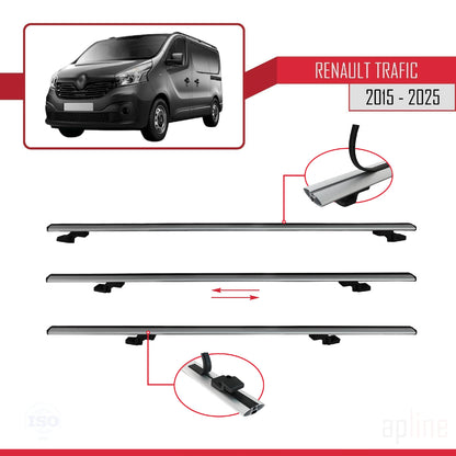 Compatible avec Renault Trafic 3 (X82) 2015-2025 BASIC Model Barres de Toit Railing Porte-Bagages de Voiture Gris Aluminium 2 Barres