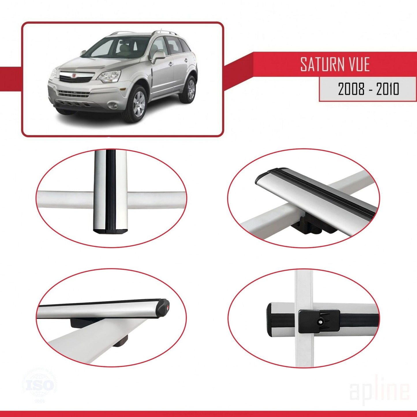 Compatible avec Saturn Vue 2 2008-2010 BASIC Model Barres de Toit Railing Porte-Bagages de Voiture Gris Aluminium 3 Barres