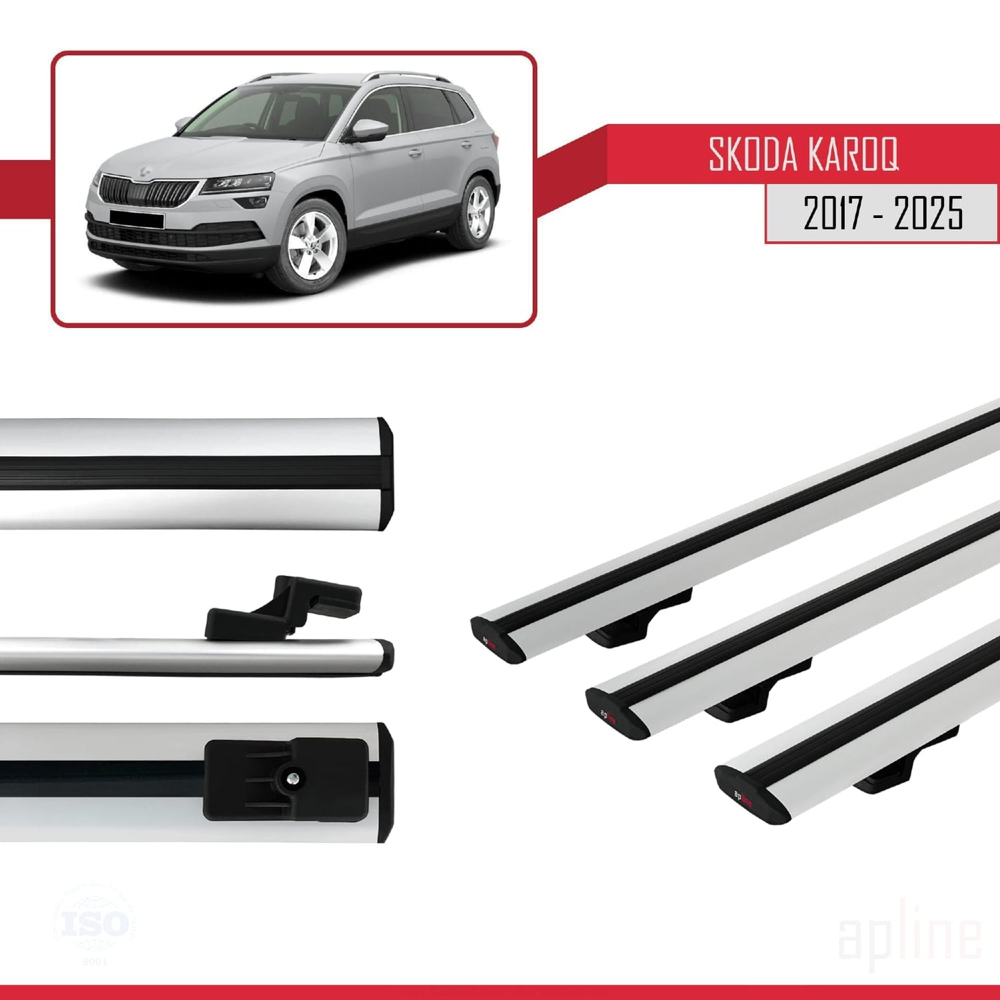 Compatible avec Skoda Karoq 2017-2025 BASIC Model Barres de Toit Railing Porte-Bagages de Voiture Gris Aluminium 3 Barres