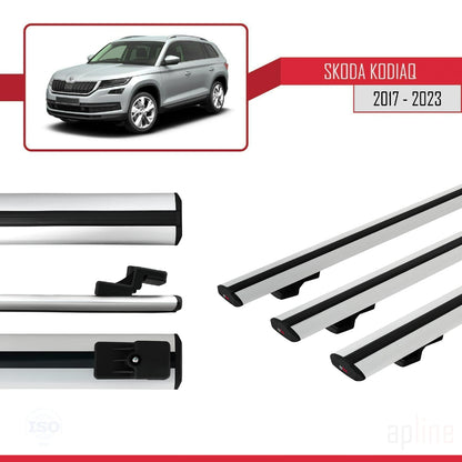 Compatible con Skoda Kodiaq 2017-2023 BASIC Model Barras de Techo Auto Portaequipajes Barras Transversales Gris Aluminio 3 Barras