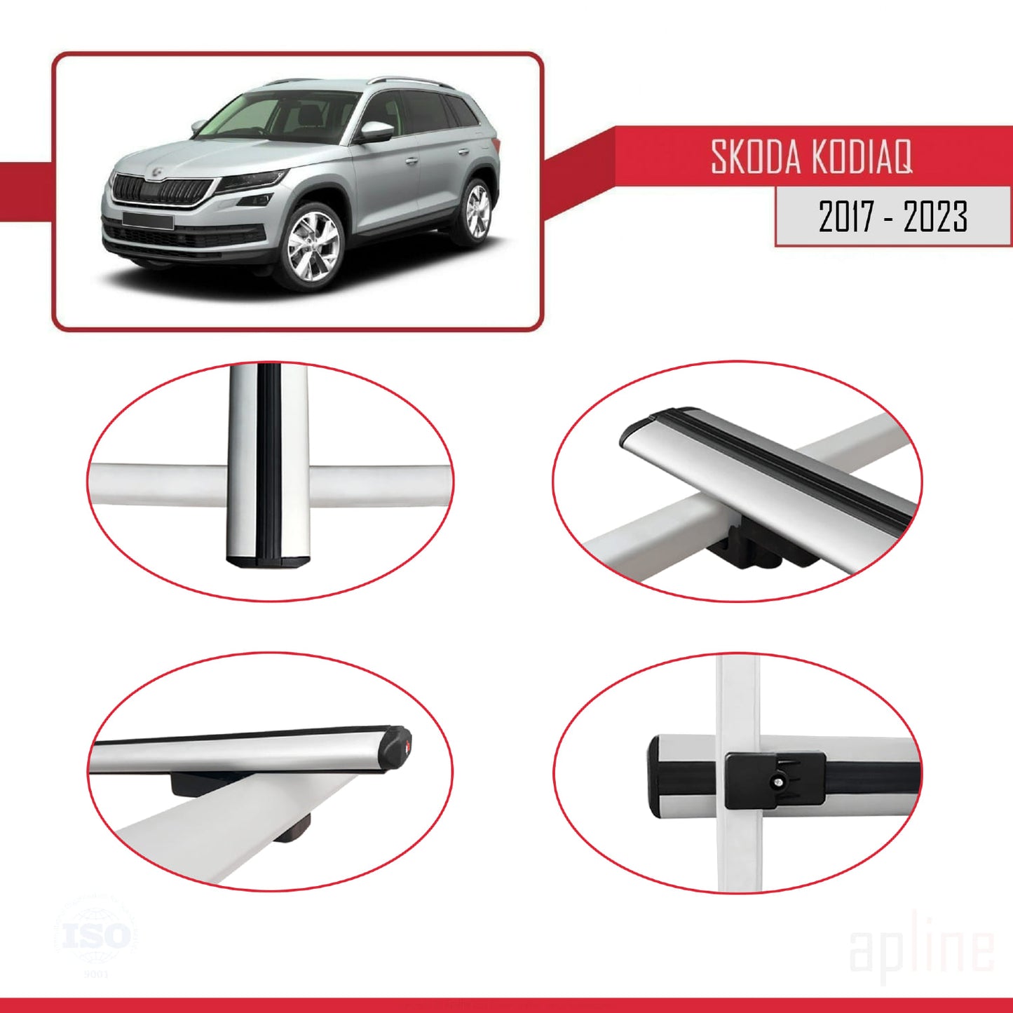 Compatible con Skoda Kodiaq 2017-2023 BASIC Model Barras de Techo Auto Portaequipajes Barras Transversales Gris Aluminio 3 Barras