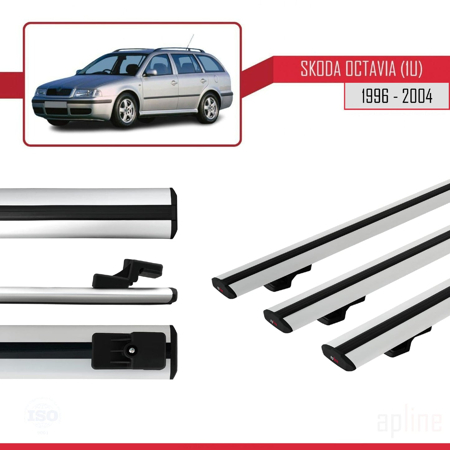 Compatible avec Skoda Octavia (1U) 1996-2004 BASIC Model Barres de Toit Railing Porte-Bagages de Voiture Gris Aluminium 3 Barres