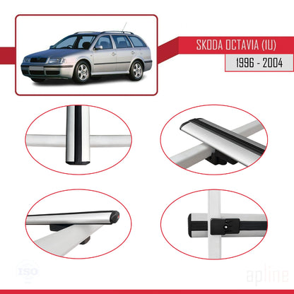 Compatible avec Skoda Octavia (1U) 1996-2004 BASIC Model Barres de Toit Railing Porte-Bagages de Voiture Gris Aluminium 3 Barres