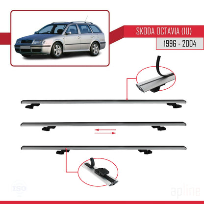 Compatible avec Skoda Octavia (1U) 1996-2004 BASIC Model Barres de Toit Railing Porte-Bagages de Voiture Gris Aluminium 3 Barres