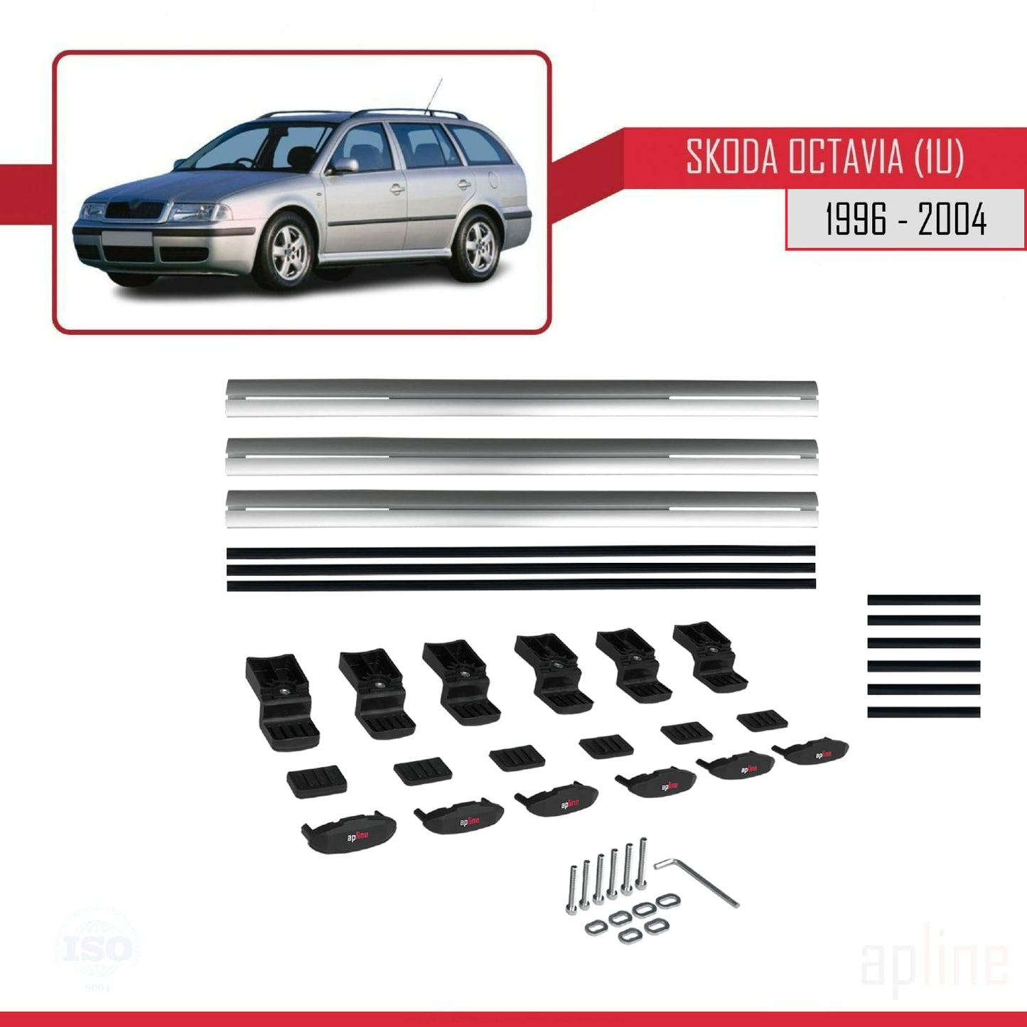 Compatible avec Skoda Octavia (1U) 1996-2004 BASIC Model Barres de Toit Railing Porte-Bagages de Voiture Gris Aluminium 3 Barres