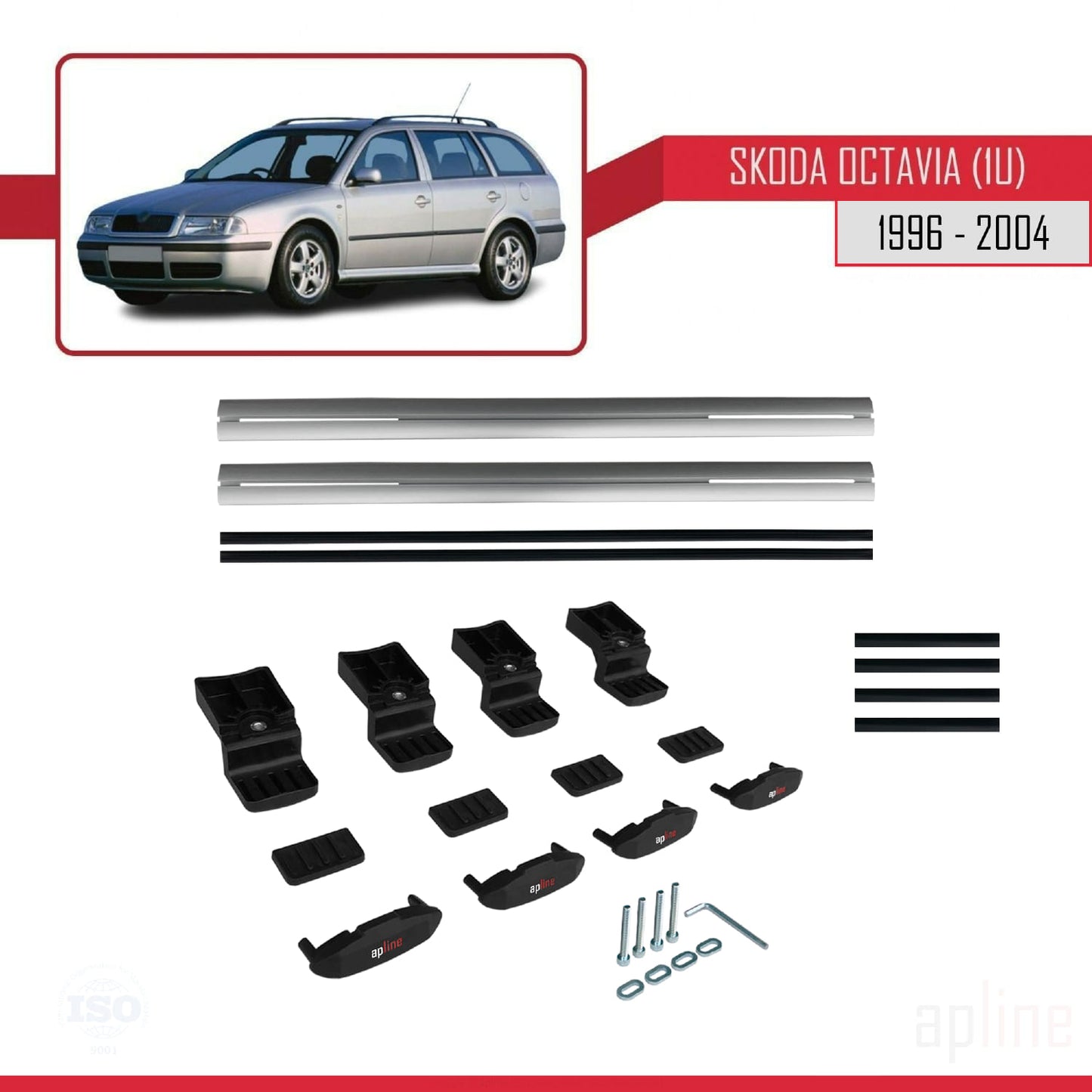 Compatible avec Skoda Octavia (1U) 1996-2004 BASIC Model Barres de Toit Railing Porte-Bagages de Voiture Gris Aluminium 2 Barres
